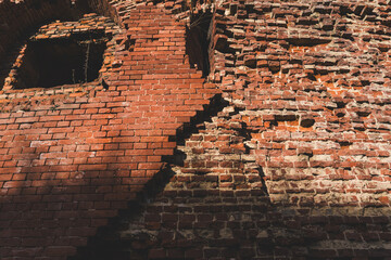 The dilapidated walls of the Bobruisk fortress made of red brick