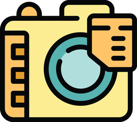 Poster - This vector illustration features a digital camera with a memory card being inserted, perfect for projects related to photography, technology, and data storage