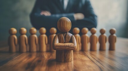 Poster - Teamwork Concept with Wooden Figures Symbolizing Unity