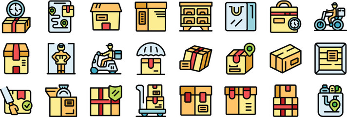 Poster - Delivery service icons depict logistics, parcel management, and supply chain maintenance, ensuring efficient and timely product delivery