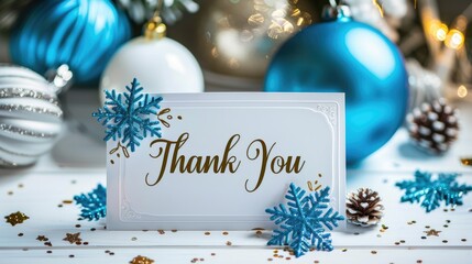 Wall Mural - paper tag with words thank you on christmas background