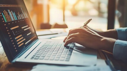 Poster - Professional Analysis on Laptop with Charts and Data