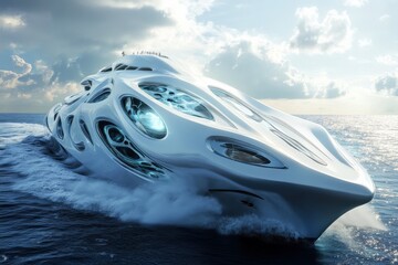 Wall Mural - megayacht. beautiful white superyacht sailing on the open sea
