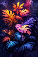 Sticker - Colorful tropical foliage illuminates a jungle path during early morning