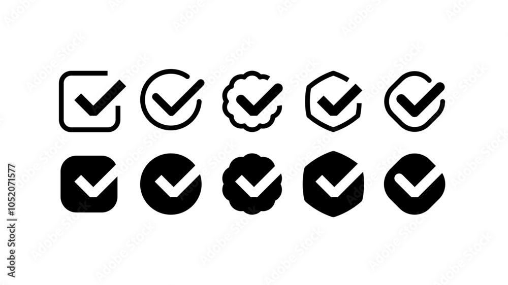 Checkmarks. Yes check mark icons, black simple checkbox signs, voting ...