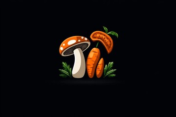 Aufkleber - A minimalist representation of a carrot, mushroom, and bitter melon side by side, with simple lines and a modern style