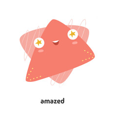Aufkleber - Amazed abstract cute face figure in form of triangle with smile and facial expression of joy. Vector triangular shaped or with stars in eyes. Isolated cheerful sticker, wow or surprise