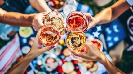 Group of friends toasting with vibrant wine glasses