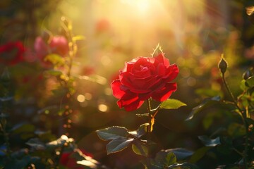 Sticker - Red rose sunlight outdoors blossom.