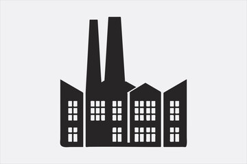 A black silhouette of a factory  with two tall smokestacks.