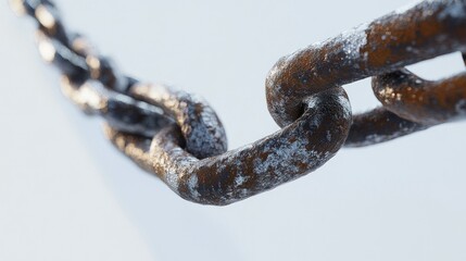 Aufkleber - A minimalist portrayal of rusty chain links on a bright white background, emphasizing their detailed textures and aged characteristics.