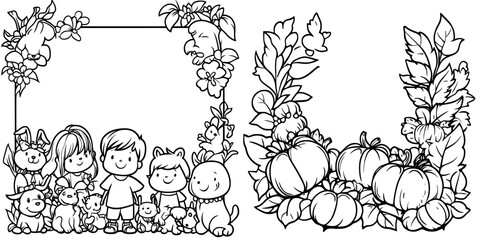 Poster - decorative paper stickers, photo frames, and picture borders. hand-drawn in a doodle sketch style. m