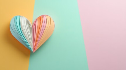 Poster - Bright paper heart on pastel surface, a symbol for kindness and compassion with room for text