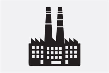 A black silhouette of a factory  with two tall smokestacks.