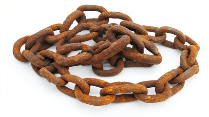 Aufkleber - Close-up of rugged rusty chain links on a bright white background, beautifully illustrating the contrast between texture and simplicity.