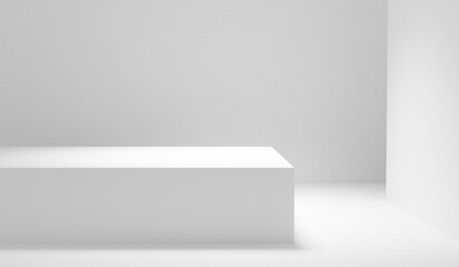 Poster - White empty table background. Abstract minimalistic empty copy space table top stage podium - best place for product placement and design. Blank gray and white gradient background with spotlights