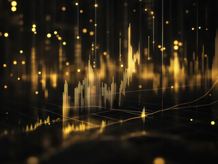 Abstract digital chart with golden lights illustrating data analytics and futuristic technology.