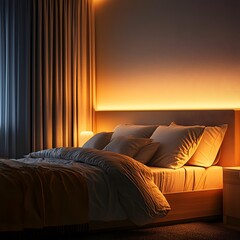 Poster - Cozy Smart Bedroom with Intelligent Lighting and Temperature Adjusting Bedding for Optimal Sleep and Relaxation
