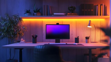 Poster - Futuristic and Intelligent Smart Home Office with AI Powered Desk and Adaptive Lighting for Enhanced Productivity