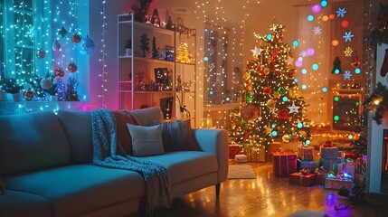 Poster - Festive Smart Home Holiday Setting with Automated Decor and Mood Lighting