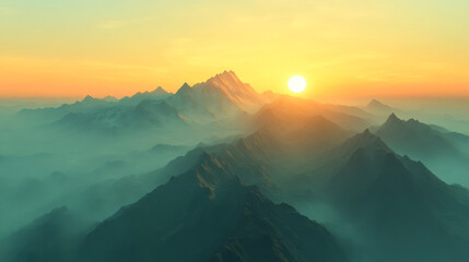 Wall Mural - breathtaking sunrise over the dolomites with mist rolling through the valley and glowing clouds illu
