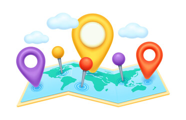 Wall Mural - earth map with navigation points in 3d design. modern world and cartography signs, sea and ocean. gp
