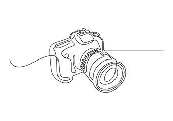 Poster - Digital camera continuous line drawing. Single line art camera vector illustration
