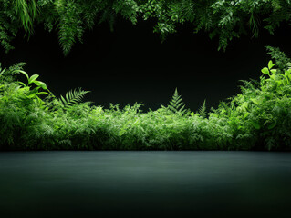 Poster - Lush greenery frames a dark background, creating a serene and tranquil atmosphere, perfect for nature-themed designs or presentations.