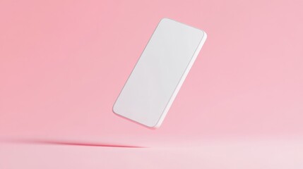 Poster - A sleek white smartphone is suspended in mid-air against a gentle pink backdrop, creating a modern and minimalist aesthetic. The image highlights the phone's smooth design and clean lines.