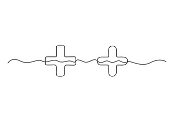 Poster - plus sign continuous one line drawing vector illustration