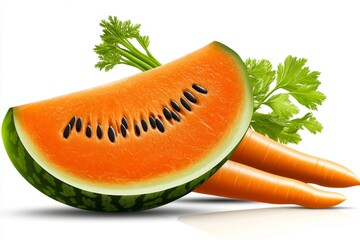 Poster - A minimalist icon featuring slices of bitter melon and carrot, with clean, abstract shapes and muted colors
