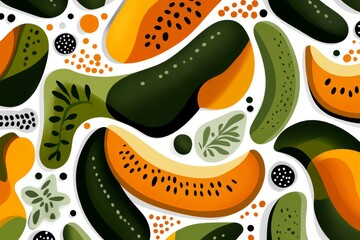 Poster - A minimalist icon featuring slices of bitter melon and carrot, with clean, abstract shapes and muted colors