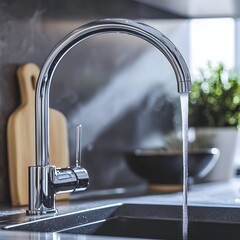 Poster - Smart Faucet in Modern Kitchen Filters and Purifies Water as It Flows Blending Technology with Healthy Living