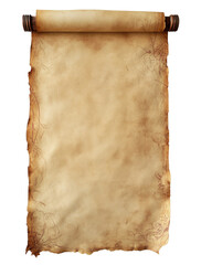 Poster - A highly detailed illustration of an ancient scroll, with intricate borders and an aged paper texture, isolated on a white background, in the front view. Transparent background, PNG