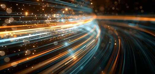 Poster - A stunning abstract background featuring vibrant light trails in blue and orange tones, creating a sense of motion and energy. Ideal for tech-themed designs and modern projects.