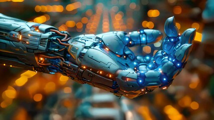 Poster - Modern high-tech medical cybernetic bionic hand prostheses, artificial substitutes for damaged or missing upper limbs