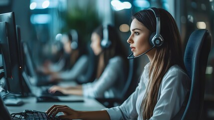 Poster - Call Center Employees Efficiently Handling Customer Inquiries with Supervisor Monitoring Performance