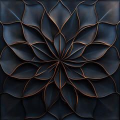 Fototapete - A visually striking dark floral pattern with intricate layers, showcasing elegant symmetry and a meditative, artistic design.