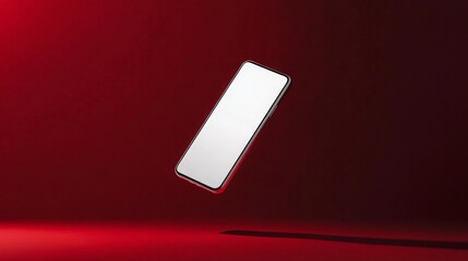 Aufkleber - A sleek smartphone appears to hover in mid-air against a vivid red background, showcasing its minimalist design and reflecting light, creating a captivating visual effect that draws attention.