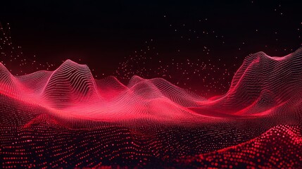 Abstract red and black background with digital waves.