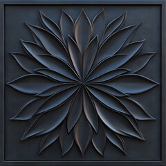 Poster - A textured, dark flower design featuring layered petals, creating an intricate, abstract pattern that radiates symmetry and elegance.