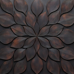 Poster - A textured wall art piece featuring a symmetrical design made of layered leaf shapes in dark hues, creating an organic, modern aesthetic.
