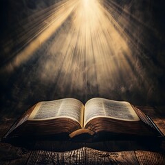 Poster - Open Book with Rays of Light Symbolizing Wisdom and Guidance