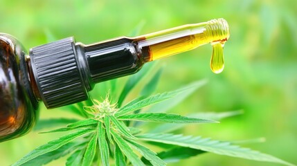 Poster - Scientist dripping liquid on herbal sample for testing, emphasizing natural extract research and biotechnology developments.