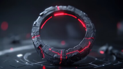 Poster - Futuristic Technology Ring with Glowing Red Lights Abstract Background