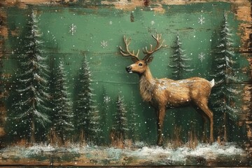 Winter Forest Scene with Majestic Deer