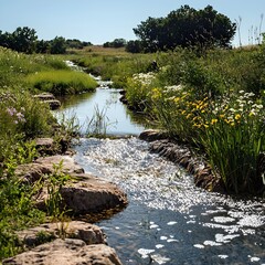 Poster - Revitalized River with Native Plants Restoring Natural Flow and Wildlife Habitat