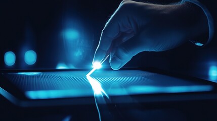 Poster - Hand Interacting With Touchscreen Technology in Blue Light