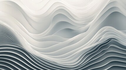 Wall Mural - White wavy lines creating a seamless abstract pattern over a gradient from light to dark gray, giving a sense of depth and motion