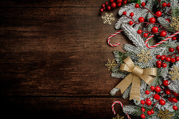 Wall Mural - christmas and new year background with a festive scene with gold and red christmas ornaments and fir